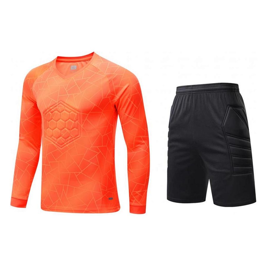 Orange keeper kit with shorts, angle 2